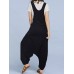 Drop-crotch Solid Color Button Pockets Jumpsuit