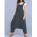 Drop-crotch Solid Color Button Pockets Jumpsuit