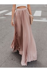 Pleated Solid Color Casual Maxi Skirt