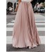 Pleated Solid Color Casual Maxi Skirt