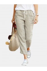 Solid Color Casual Drawstring Elastic Waist Soft Pant