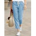 Solid Color Casual Drawstring Elastic Waist Soft Pant