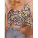 Vintage Floral Print Square Collar Puff Sleeve Crop Tops