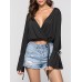 Sexy Deep V-neck Pure Color Long Sleeve Crop Tops