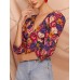 Vintage Floral Printed V-neck Bishop Half Sleeve Crop Tops