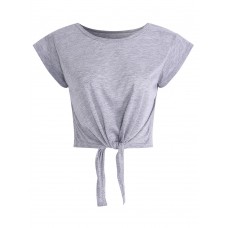 Casual Solid Color O-neck Short Sleeve Crop Tops For Women