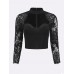 Sexy Lace Patchwork Bodycon Long Sleeve Women Crop Tops