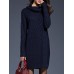 Casual Knitting Pure Color Turtleneck Long Sleeve Women Dresses