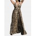 Leopard Print Halter Backless Sexy Maxi Dress For Women