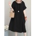 Crew Neck Short Sleeve Soild Color Casual Dress