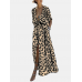 Splited Leopard Print Short Sleeve Maxi Dress For Women