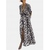 Splited Leopard Print Short Sleeve Maxi Dress For Women