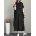 Vintage Turn-down Collar Side Pocket Drawstring Dress