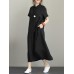 Vintage Turn-down Collar Side Pocket Drawstring Dress