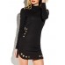 Sexy Hollow Irregular Hem Long Sleeve Mini Dress For Women