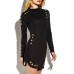 Sexy Hollow Irregular Hem Long Sleeve Mini Dress For Women