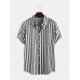 Mens Brief Style Stripe Printed Casual Breathable Short Sleeve Shirts