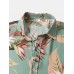 Mens Classical Oil Print Leaf Turn Down Collar Short Sleeve Shirts