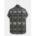 Mens Summer Elephant Printing Ethnic Style Short Sleeve Lapel Shirt