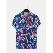 Mens Hawaiian Style Coco Leaf Flower Breathable Short Sleeve Shirts