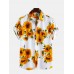 Mens Sunflower Oil Painting With Chest Pocket Short Sleeve Shirts