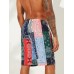 Mens Ethnic Style Printing Thin Patchwork Design Quick Dry Knee Length Casual Shorts