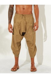 Mens Corduroy Casual Ethnic Style Calf-Length Loose Drawstring Harem Pants