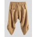 Mens Corduroy Casual Ethnic Style Calf-Length Loose Drawstring Harem Pants