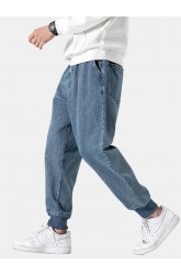 Men Retro Shadowless Wall Beam Feet Solid Nine Points Jeans