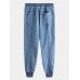 Men Retro Shadowless Wall Beam Feet Solid Nine Points Jeans