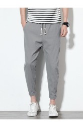 Mens Cotton Linen Solid Color Slim Fit Casual Pants