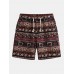 Mens Ethnic Printing Drawstring Elastic Waist Casual Straight Shorts