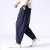 Mens Casual Solid Loose Elastic Waist Harlan Pants Retro Cotton Pants