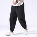 Mens Casual Solid Loose Elastic Waist Harlan Pants Retro Cotton Pants