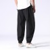 Mens Casual Solid Loose Elastic Waist Harlan Pants Retro Cotton Pants