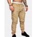 Mens Solid Elastic Waist Casual Multi-pocket Cargo Pants