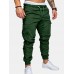 Mens Solid Elastic Waist Casual Multi-pocket Cargo Pants