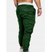 Mens Solid Elastic Waist Casual Multi-pocket Cargo Pants