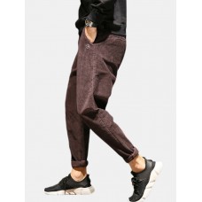 Mens Plain Corduroy Embroidery Button Zipper Straight Pants