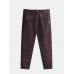 Mens Plain Corduroy Embroidery Button Zipper Straight Pants