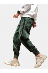 Mens Corduroy Side Stripe Patchwork Ankle Banded Jogger Pants