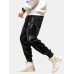 Mens Corduroy Side Stripe Patchwork Ankle Banded Jogger Pants