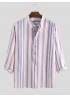 Mens 100% Cotton Stripe Three-quarter Sleeve Henley Shirts