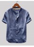 Mens Cotton Linen Vintage Solid Stand Collar Casual Henley Shirt