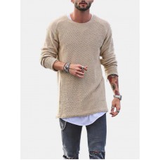 Mens Knit Sweater Solid Color Long-Sleeved O-Neck Regular Fit Casual T-shirt