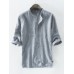 Mens Cotton Striped Printed Half Sleeve Loose Casual Henley Shirt