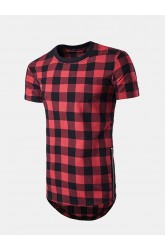 Mens Plaid Pattern Round Neck Short Sleeve T-shirt