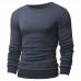 Mens Knit Solid Color Long Sleeve Round Neck Tops Pullover Casual Tee T-shirt