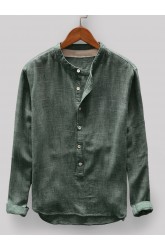 Mens Cotton Vintage Solid Casual Long Sleeve Henley Shirt