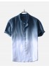 Mens Gradient Color Summer Short Sleeve Cotton Henry Collar Casual T shirt